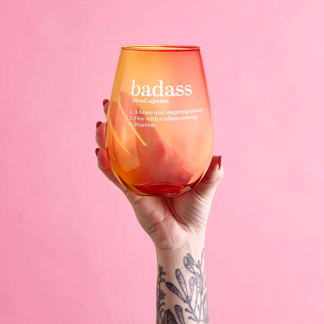 Badass Jumbo Stemless Wine Glass in Orange Pink Ombre | 30 Oz. | Holds